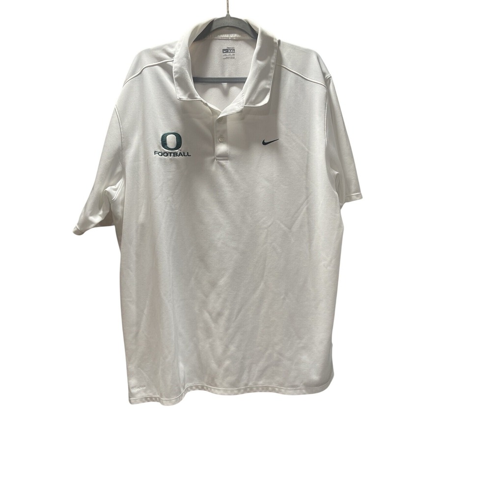 Nike Oregon Ducks Football Polo Shirt Mens XXL White Fit Dry Short Sleeve Logo